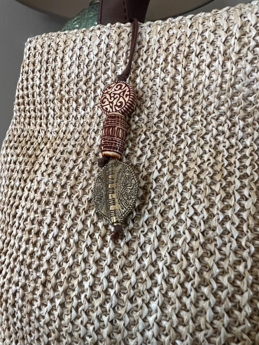 Relativity Woven Straw Tote Bag with Brown Leather Handles Beachy Coastal - Picture 2 of 11